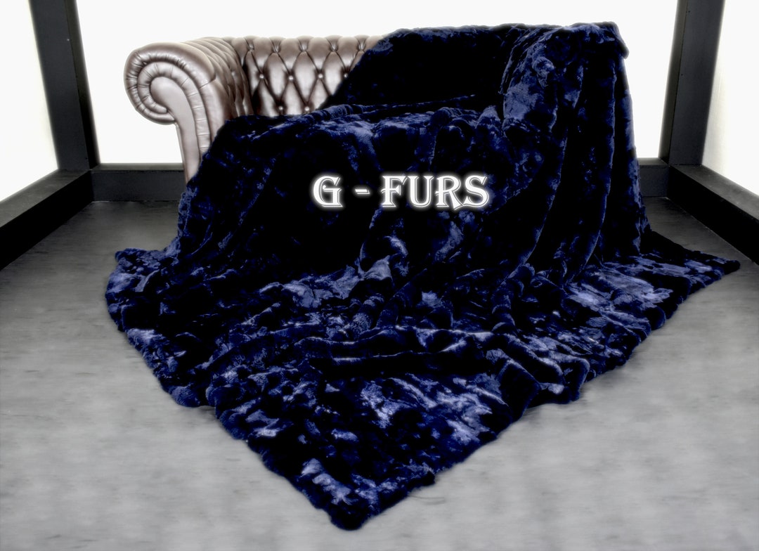 Luxury Navy Blue Rex Rabbit Fur Throw Blanket - Etsy