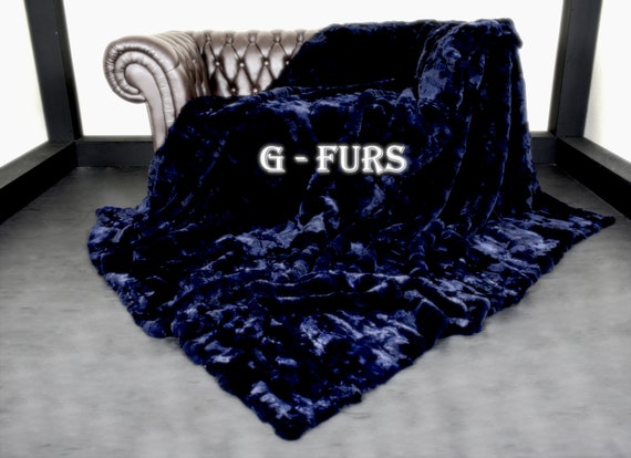 Luxury Navy Blue Rex Rabbit Fur Throw Blanket | Etsy