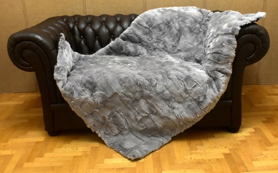 Luxury Real Silver-gray Rex Rabbit Fur Throw Blanket | Etsy