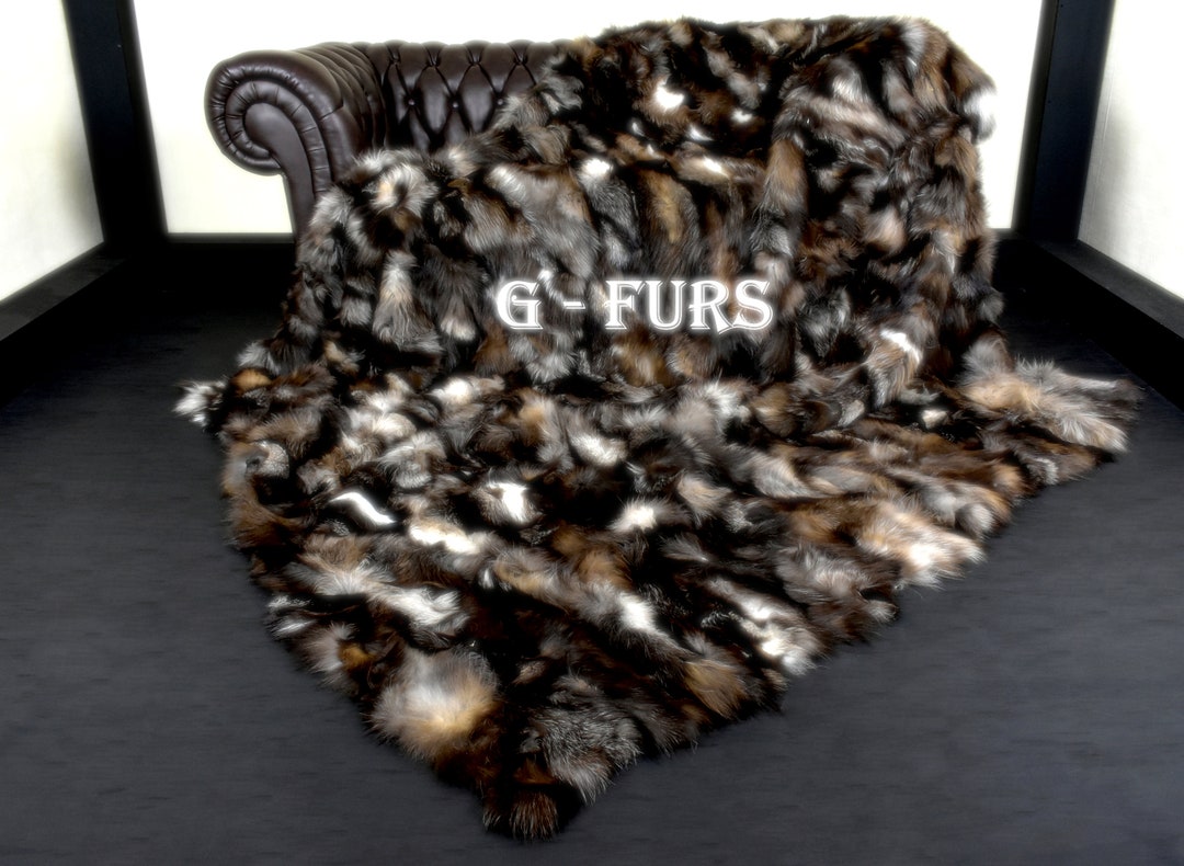 Luxury Double Sided Fur Blanket Real Crystal Fur Fox /brown Etsy