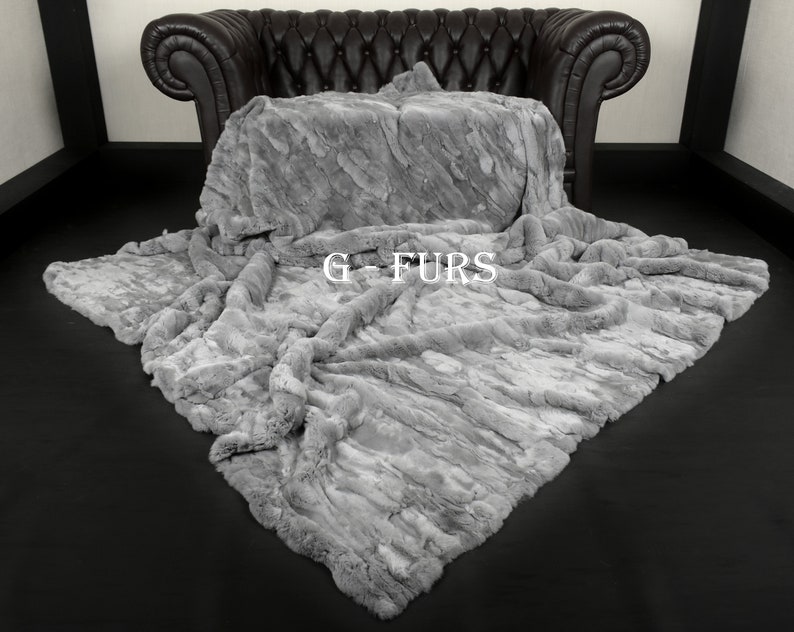 Luxury Real Grey Rex Rabbit Fur Throw Blanket Etsy