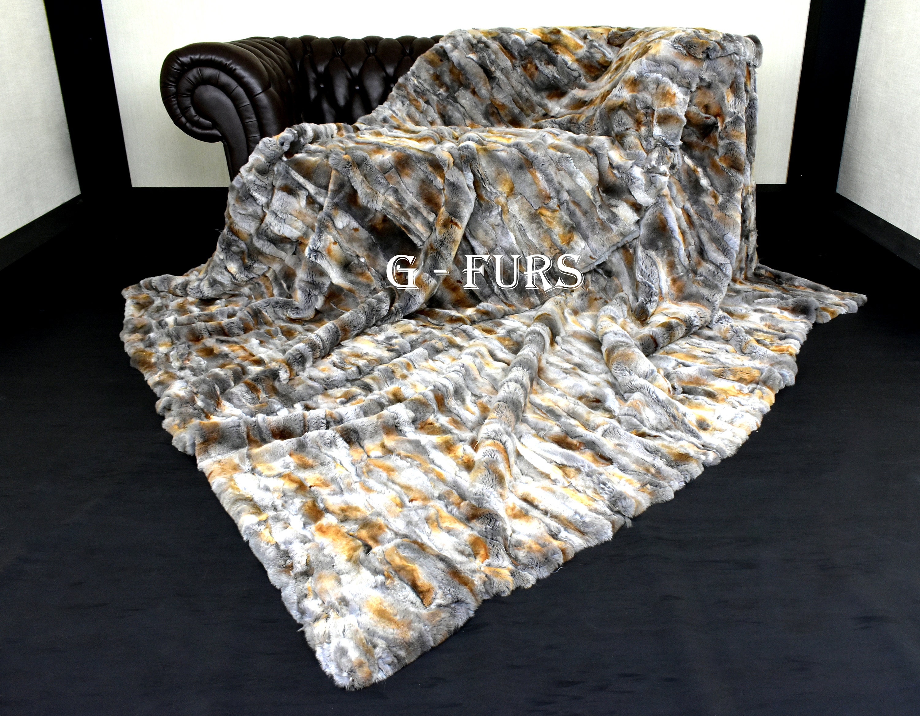 Details about / Luxury Real Silver-Bronze Rex Rabbit Fur Throw Blanket