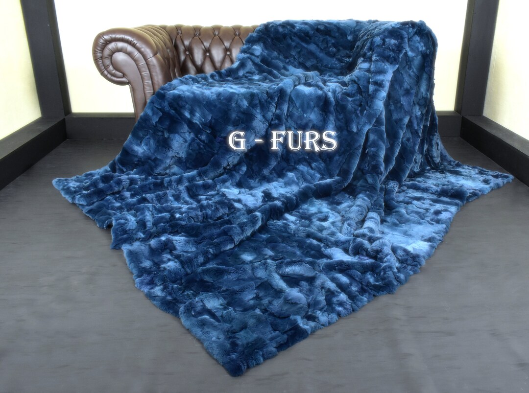 Luxury Green Blue Rex Rabbit Fur Throw Blanket - Etsy
