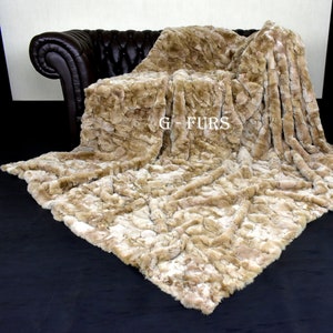 Details about / Luxury Real Silver-Bronze Rex Rabbit Fur Throw Blanket