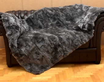 Luxury Real Gray Rex Rabbit Fur Throw Blanket - Etsy