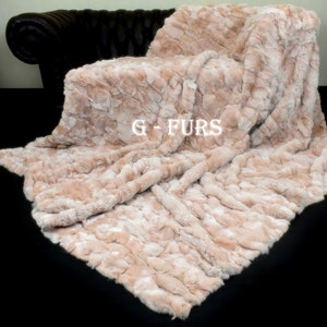 Details about / Luxury Real Silver-Bronze Rex Rabbit Fur Throw Blanket