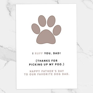 Digital Dog Dad Father&#39;s Day Card - Pawther&#39;s Day Gift - I Ruff You - Funny Dog Dad Card - Dog Dad Card Printable - Pawprint Card -