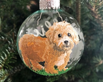 Personalized Pet Portrait Ornament with Calligraphy - New Pet - Dog - Cat - Painting - Christmas - Custom Memorial Gift - Memory - Sympathy