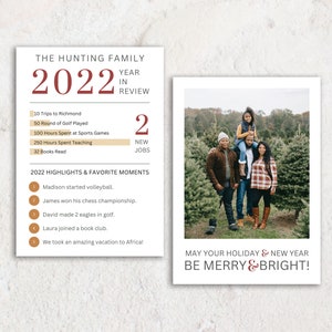 Customizable Digital Year in Review Holiday Card - Canva Template Warm Tones | Double Sided 5x7