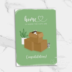 Casa é onde os gatos estão Cartão digital de inauguração de casa - Novo cartão ecológico para casa - Presente em movimento - Senhora do gato - Desenho original