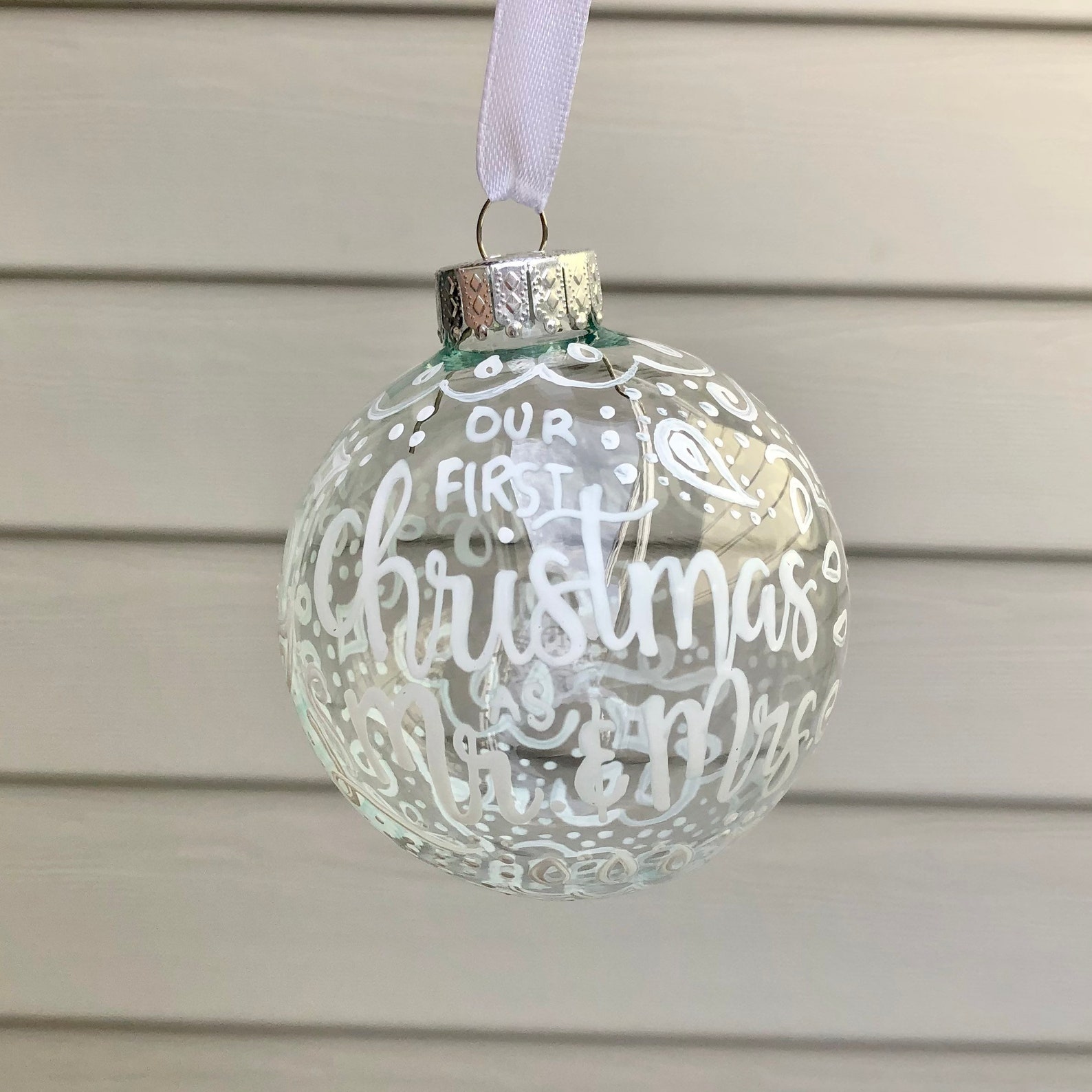 Personalized Lace Painted Newlywed Ornament First Christmas Etsy