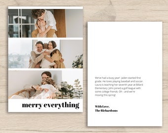 Fully Customizable 5x7 Digital Card Canva Template | Modern Minimal 3 Photos Vertical Double Sided Card for Christmas, Save The Date
