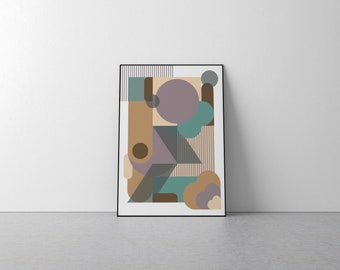 Geometrical Collage Print - Aesthetic, Contemporary, Poster, Neutral Tone, Natural, Beige, Brown, Green, Line, Shape, Mid-Century, Geometric