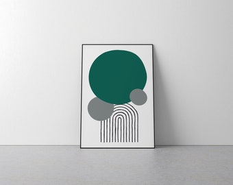 Simple Geometric Green Grey Wall Art - Minimalist Home Decor, Line, Modern Painting, Prints, Stylish, Emerald, Colour, Inspirational, Gift