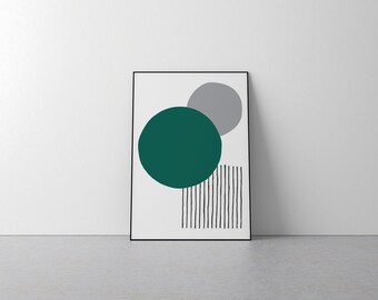 Green Grey Wall Art Home Decor - Bathroom, Shapes, Minimalist, Modern Lines, Block Colour, Simple, Contemporary, Gift, Minimal, Set, Pair