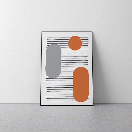 Orange and Grey Burnt Orange Abstract Art Wall Prints Home Etsy