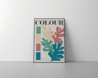 CUSTOMIZABLE TEXT - Leaf Design Illustration Print - Colourful, Bold, Green, Blue, Pink, Beige, Simple, Maximalism, Contemporary, Modern