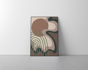 Minimalist Brown Art Print - Modern, Wall Art, Contemporary, Design, Interior, Bedroom, Bathroom, Kitchen, Home, Ovals, Neutral, Beige, Line