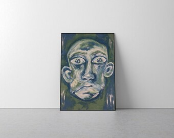 Original Painting - Print of Abstract Portraiture, Fine Art Contemporary Painting, Blue, Green, White, Acrylic, Handpainted, Artwork, Artist