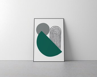 Green Modern Minimalist Wall Home Decor - Bedroom, Leafy, Office, Contemporary Art, Inspiration, Minimalism, Geometric, Kitchen, Bathroom