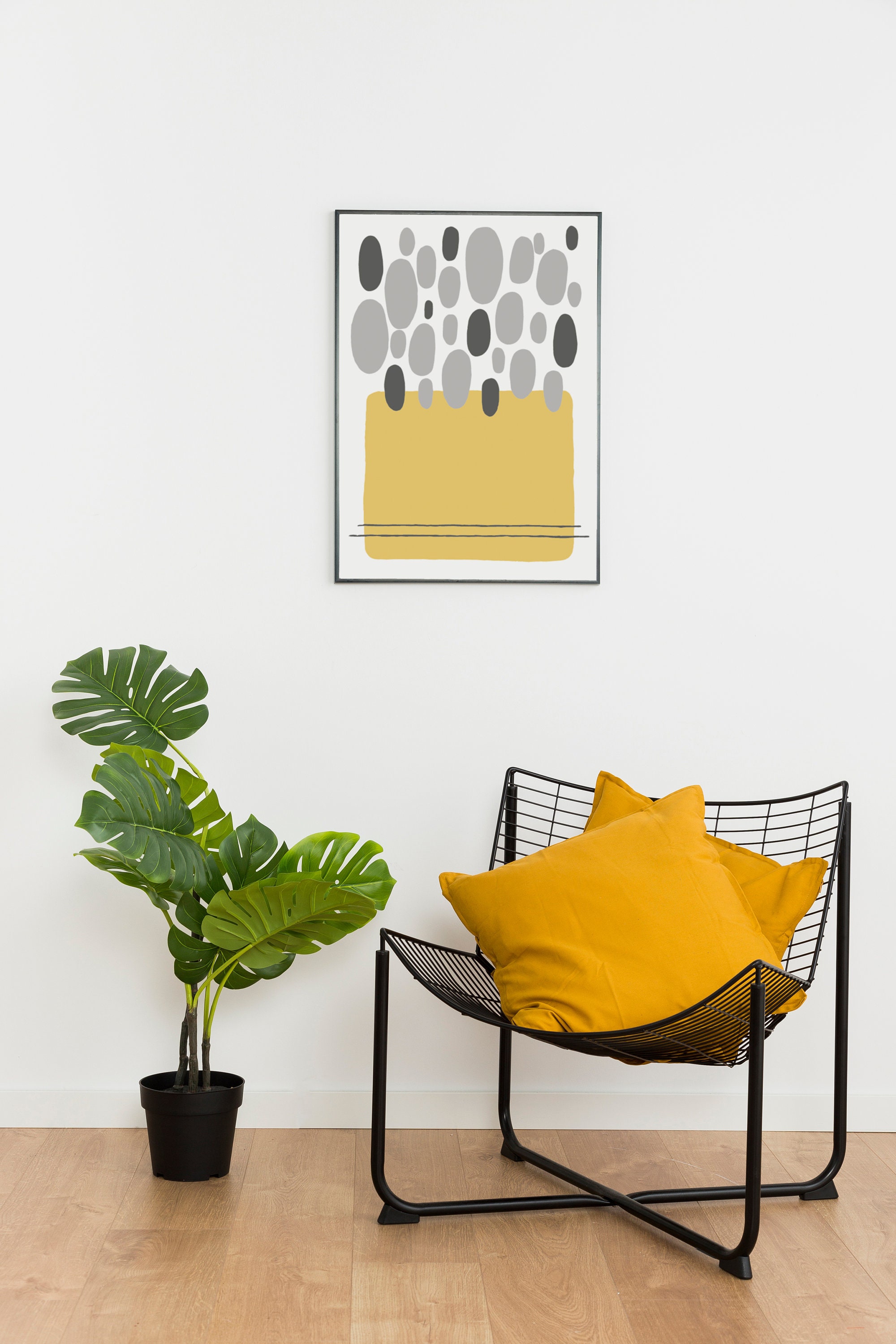 Yellow Grey Wall Art Print Decor Modern Interior Shapes Etsy