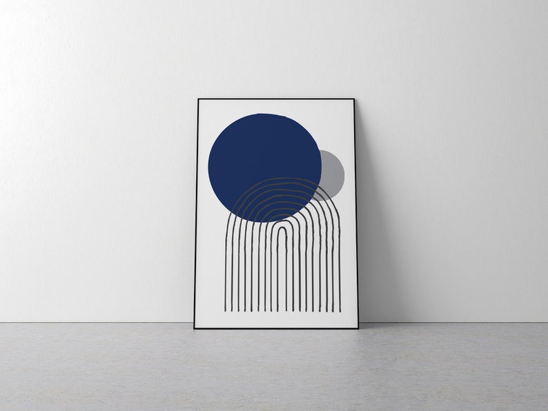Dark Blue Grey Wall Art Living Space, Navy, Midnight, Deep, Modern, Home Decor, Shapes, Dorms, University, Decorating, Contemporary, Lines image 1
