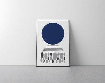 Minimalist Blue Art Print - Geometric, Modern, Navy, Lines, Grey, Interior, Simple, Office, Bathroom, Bedroom, Kitchen, Living Area, Dorm