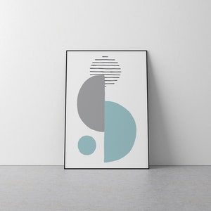 Blue Grey Modern Art Living Room, Interior, Minimalist, Bathroom, Living, Wall Decor, Circles, Lines, Inside, Aqua, Marine Life, Seaside image 1