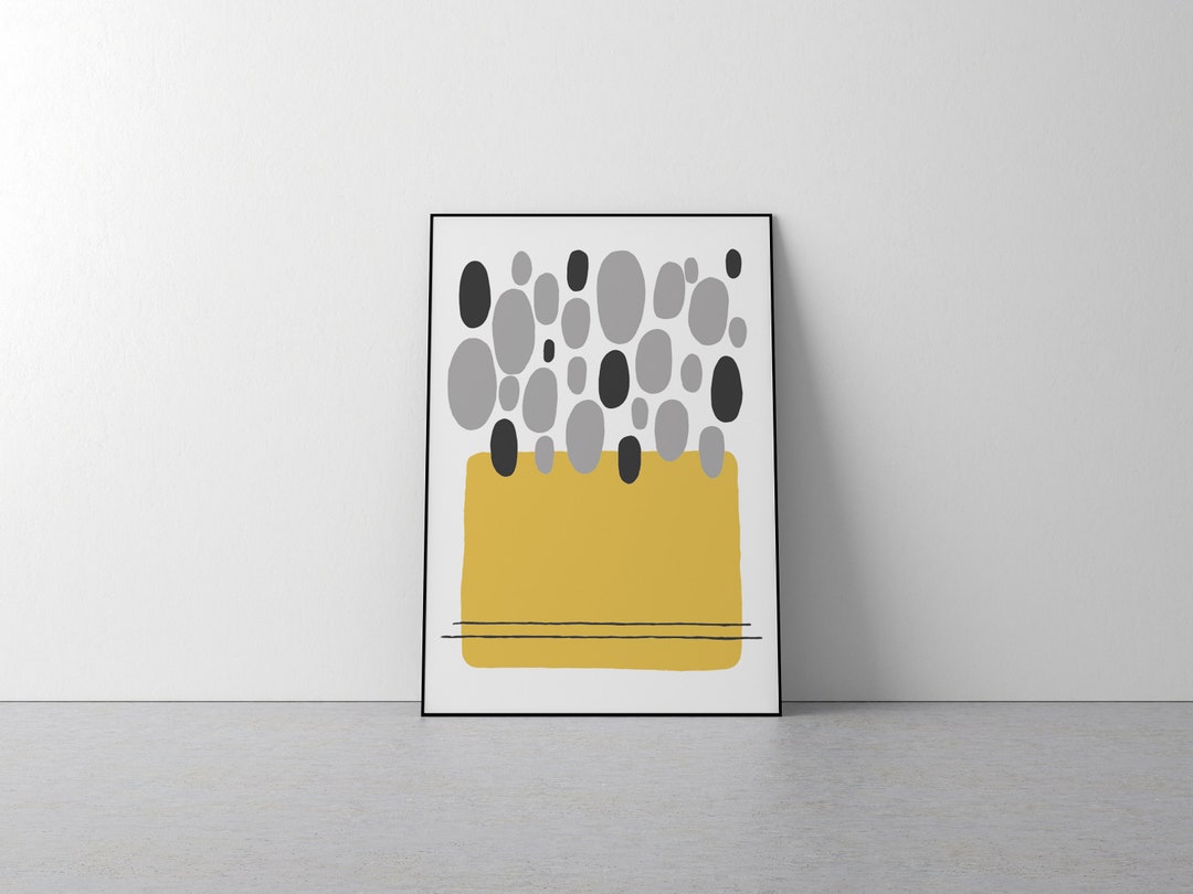 Yellow Grey Wall Art Print Decor Modern Interior Shapes Etsy UK