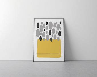 Yellow Grey Wall Art - Print, Decor, Modern, Interior, Shapes, Contemporary, Minimalist, Shapes, Circles, Simple, Work of Art, Block Colour