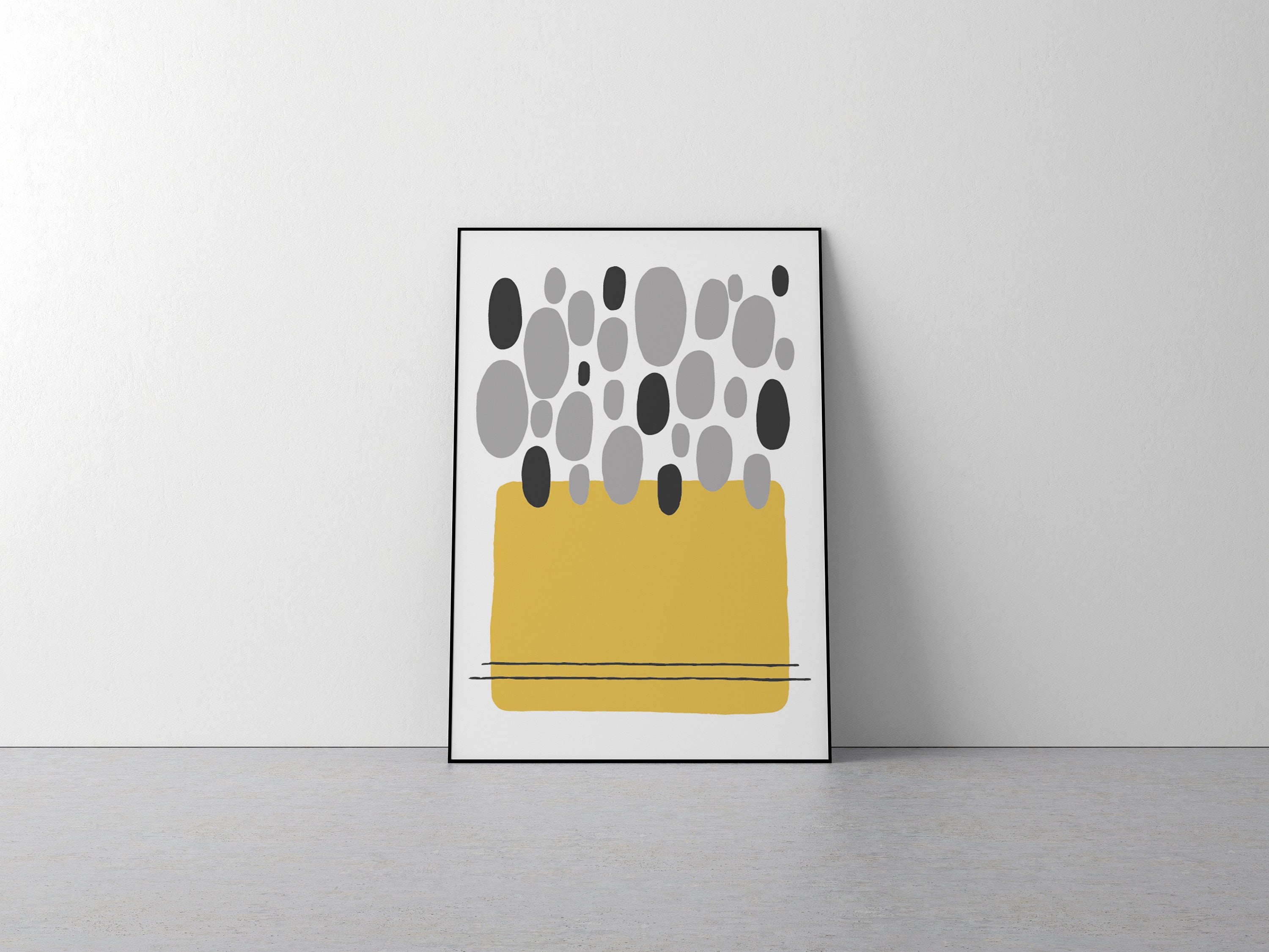 Yellow Grey Wall Art Print Decor Modern Interior Shapes | Etsy