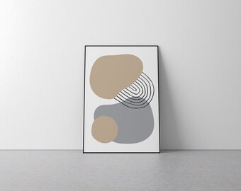 Minimalist Beige Grey Print - Line Art, Modern, Fashion, Home Ware, Interior Design, Digital, Painting, Bedroom, Bathroom, Shapes, Kitchen,