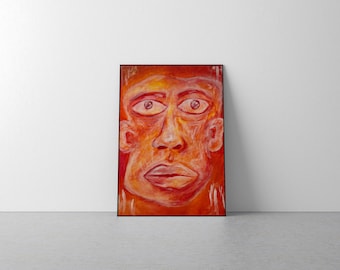 Original Painting - Print of Abstract Portraiture, Fine Art Contemporary Painting, Red, Orange, White, Acrylic, Handpainted, Artwork, Artist