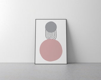 Pink Modern Minimalist Wall Home Decor - Block Colour, Shapes, Lines, Poster, Contemporary, Geometric Print, Minimal, Gift, Present, Bedroom