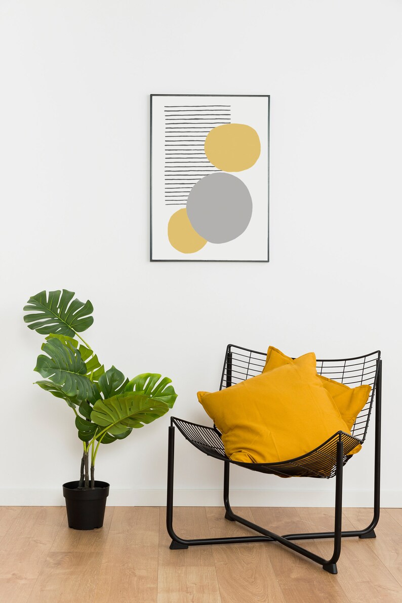 Minimalist Yellow Art Print Geometric Modern Wall Lines Etsy