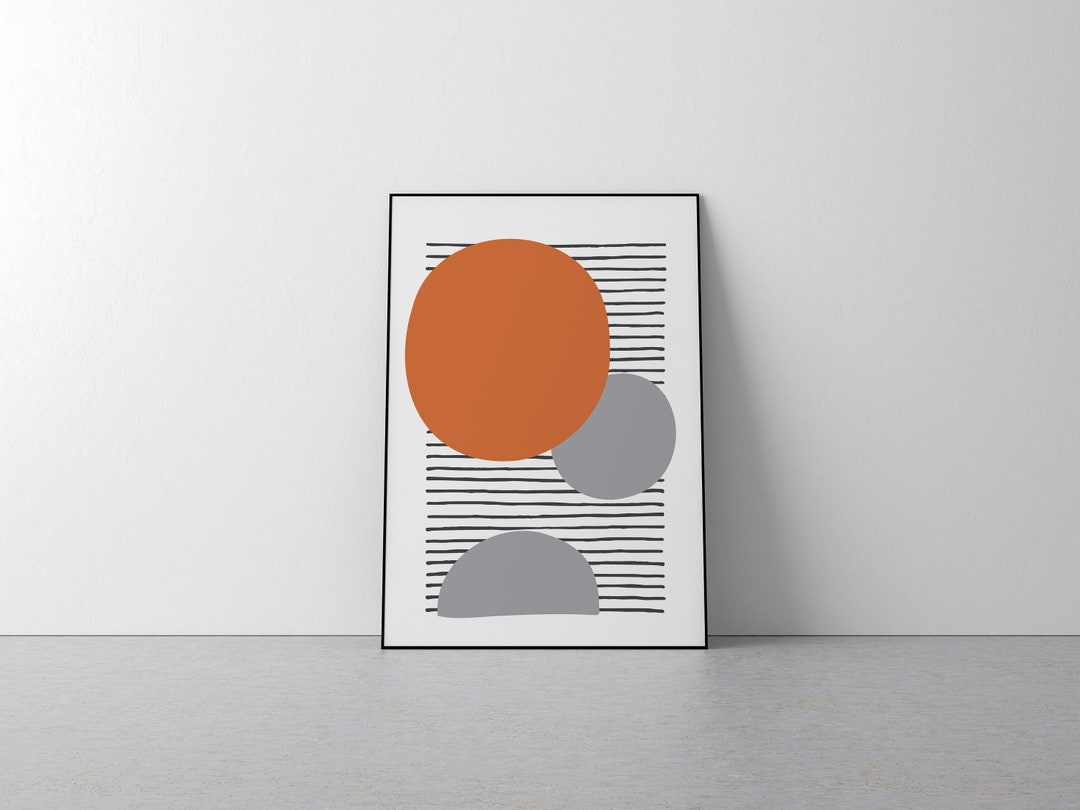 Orange Grey Wall Art Home Decor Bathroom Shapes Etsy