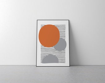 Orange Grey Wall Art Home Decor - Bathroom, Shapes, Minimalist, Modern Lines, Block Colour, Simple, Contemporary, Gift, Minimal, Set, Pair