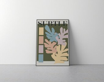 CUSTOMIZABLE TEXT - Leaf Design Illustration Print - Green, Pink, Yellow, Beige, Matisse Inspired, Modern, Minimalist, Wall Art, Home Decor