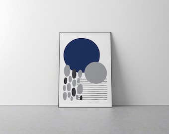 Modern Navy Deep Blue Wall Art - Home Decor, Interior, Style, Minimalist, Interior, Homeware, Poster, Simple, Artistic, Happy, Present, Gift