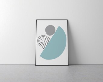 Blue Lines Shape Art - Wall Print, Interior, Living Room, Decor, Beach, Modern, Minimalist, Pretty, Gift, Design, Office, Space, Inside, Top