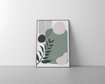 Abstract Green Art Print - Contemporary, Simple, Lines, Geometric, Minimalistic, Modern, Wall Decor, Interior, Style, Sage, Leaf Patterns