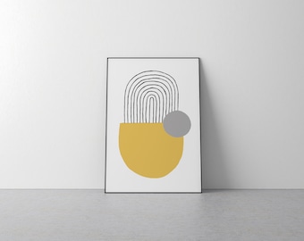 Minimalist Yellow Art Print - Modern, Wall Art, Contemporary, Design, Posters, Interior, Bedroom, Bathroom, Kitchen, Home, Ovals, Grey