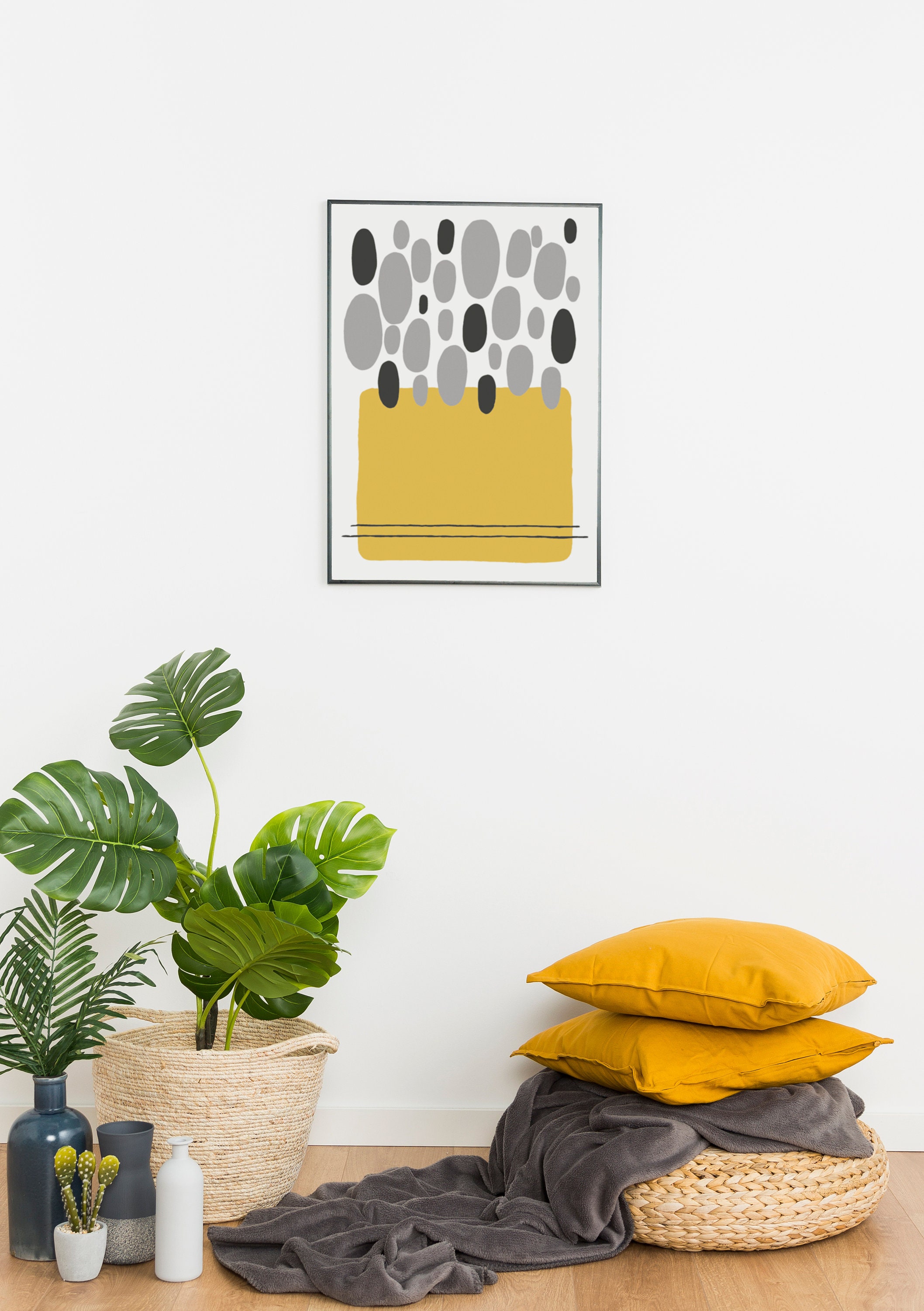 Yellow Grey Wall Art Print Decor Modern Interior Shapes Etsy