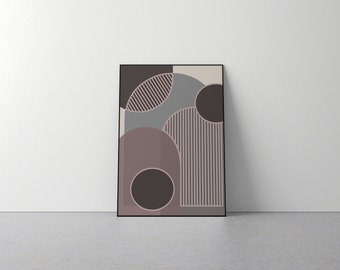 Mid Century Minimalist Wall Art - Print, Home Decor, Interior Design, Grey, Pink, Brown, Beige, Living Room, Posters, A5, A4, A3, A2, Circle