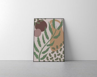Leafy Botanical Spotty Print - Wall Art, Posters, Home Decor, Circles, Minimalist, Modern, Contemporary, Green, Pink, Orange, Brown, Natural