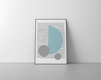 Blue Minimalist Wall Art - Print, Bedroom, Home Decor, Lounge, Lines, Modern, Living Space, Gift, Duck Egg Blue, Circles, Contemporary, Grey