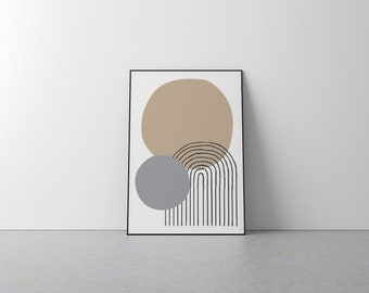 Simple Geometric Beige Grey Wall Art - Minimalist Home Decor, Line, Modern Painting, Prints, Stylish, Neutral , Colour, Inspirational, Gift
