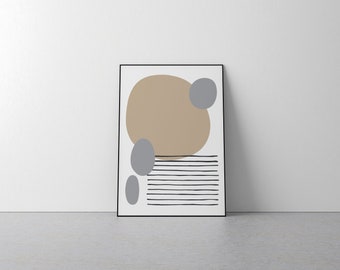 Beige Minimalist Wall Art - Print, Bedroom, Home Decor, Lounge, Lines, Modern, Living Space, Gift, Neutral, Circles, Contemporary, Grey