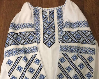 White Linen Vyshyvanka | Ukrainian Embroidered Blouse | Gift For Her | Geometric Pattern | Ethno Folk Shirt | Custom Boho Top | White Blouse