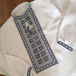 Modern embroidered men&#39;s shirt. Handmade white shirt. Ethno folk shirt. Mens embroidery. Gift for him, boy, man. Vyshyvanka. Ukrainian shirt